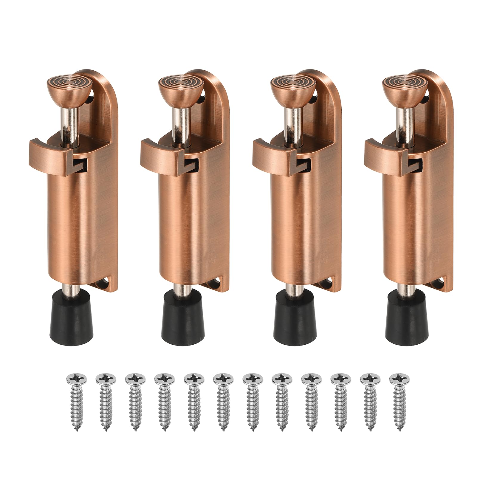 sourcing map 4Pcs Kickdown Door Stop, Zinc Alloy Spring Loaded Telescopic Step On/Off Adjustable Heavy Duty Foot-Operated Door Stop Holder for Ground Gap 0-25mm, Red Bronze