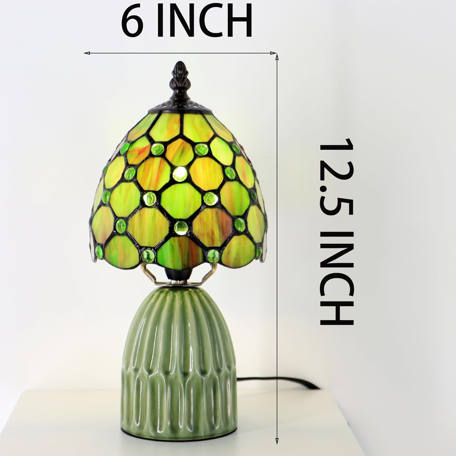 Tiffany Lamp Stained Glass Mushroom Table Lamps 6X6X12.5 Inch Brownish Green Pearl Style Small Night Light Ceramic Base Mini Accent Desk Light Suitable for Bedside Table Bedroom Children Room