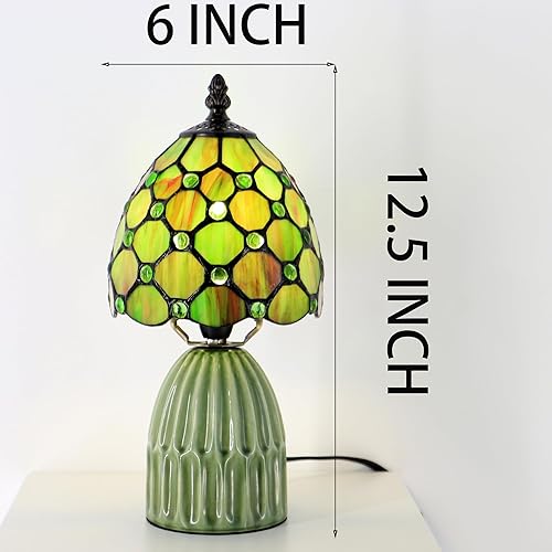 Miniatura 4 de Tiffany Lamp Stained Glass Mushroom Table Lamps 6X6X12.5 Inch Brownish Green Pearl Style Small Night Light Ceramic Base Mini Accent Desk Light