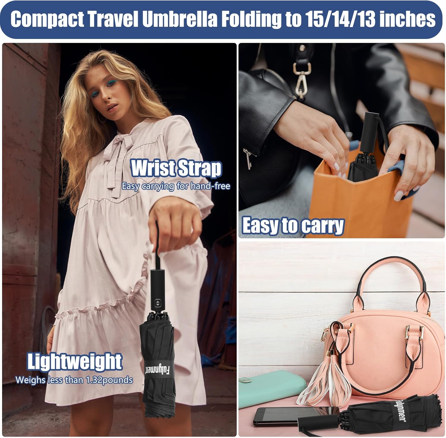 62/54/46 Inch Umbrellas for Rain Large Travel Compact Golf Umbrella Inverted Windproof Double Canopy 10 Ribs Automatic Open/Close UPF50+ Sun UV Protection - Image 5