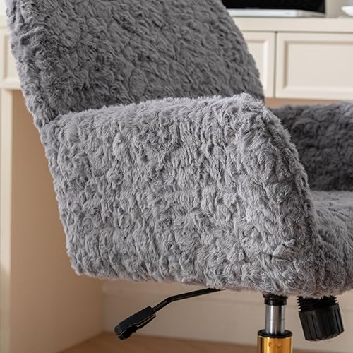 Miniatura 118 de Silla moderna de peluche para oficina en casa, bonita silla de escritorio tapizada con patas de metal dorado, silla giratoria ajustable con ruedas,