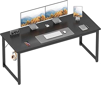 ODK 54 Inch Large Modern Simple Office Desk, Gaming & Writing Desk, Large Legroom, Metal Frame, Black