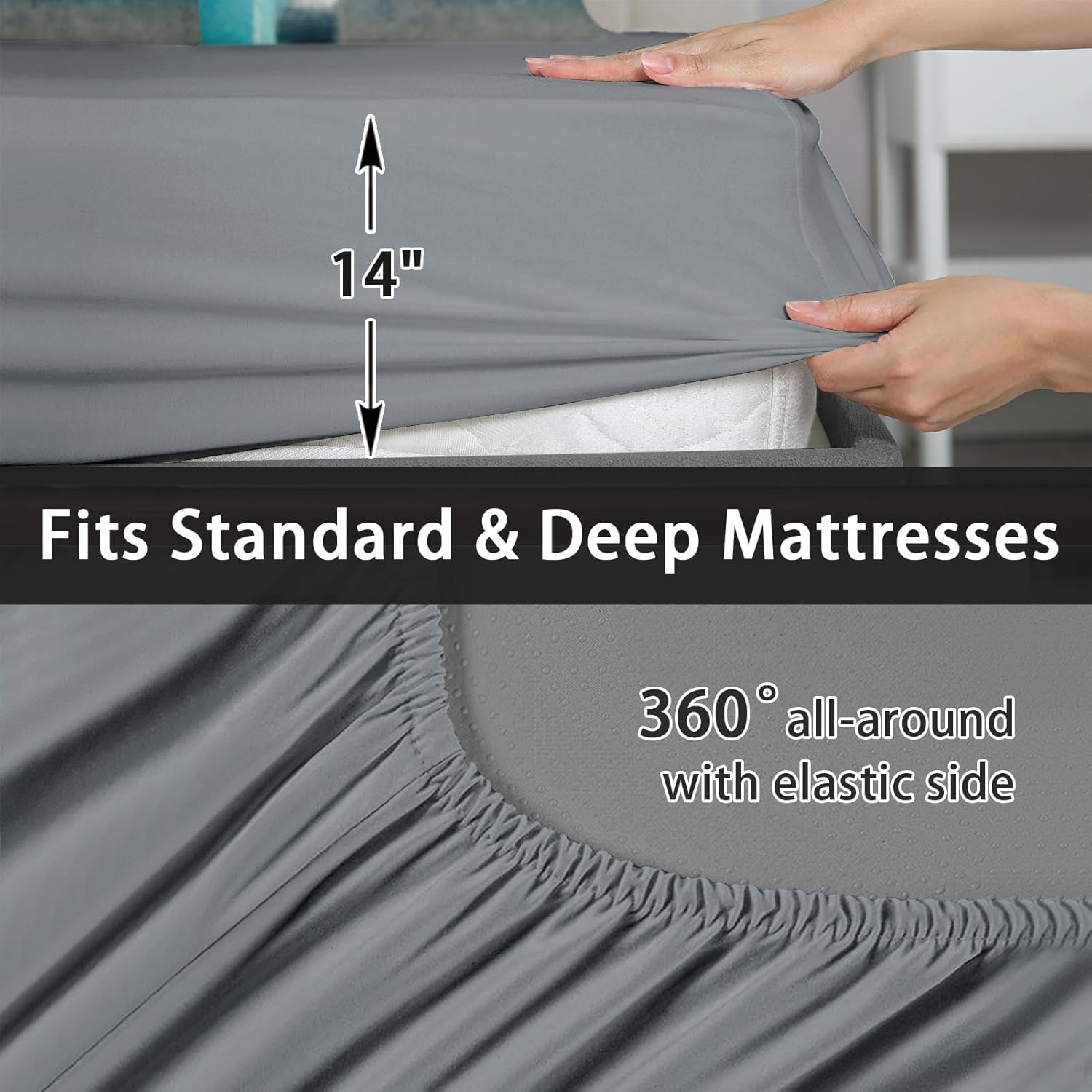 7 Pcs Full Size Comforter Set with 2 Pillowcases & 2 Shams, Turquoise Grey Painting Bedding for Kids and Adults, Teal Contemporary Gray Bed in a Bag with Flat Fitted Sheet - Image 3