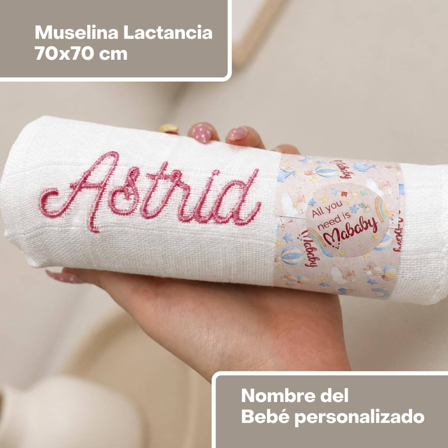 Cesta Bebé Personalizada Mi Ovejita, Regalo Recién Nacido con Manta Coralina, Peluche Ovejita, Cepillo y Peine Personalizados y Gasa Bordada (Rosa)