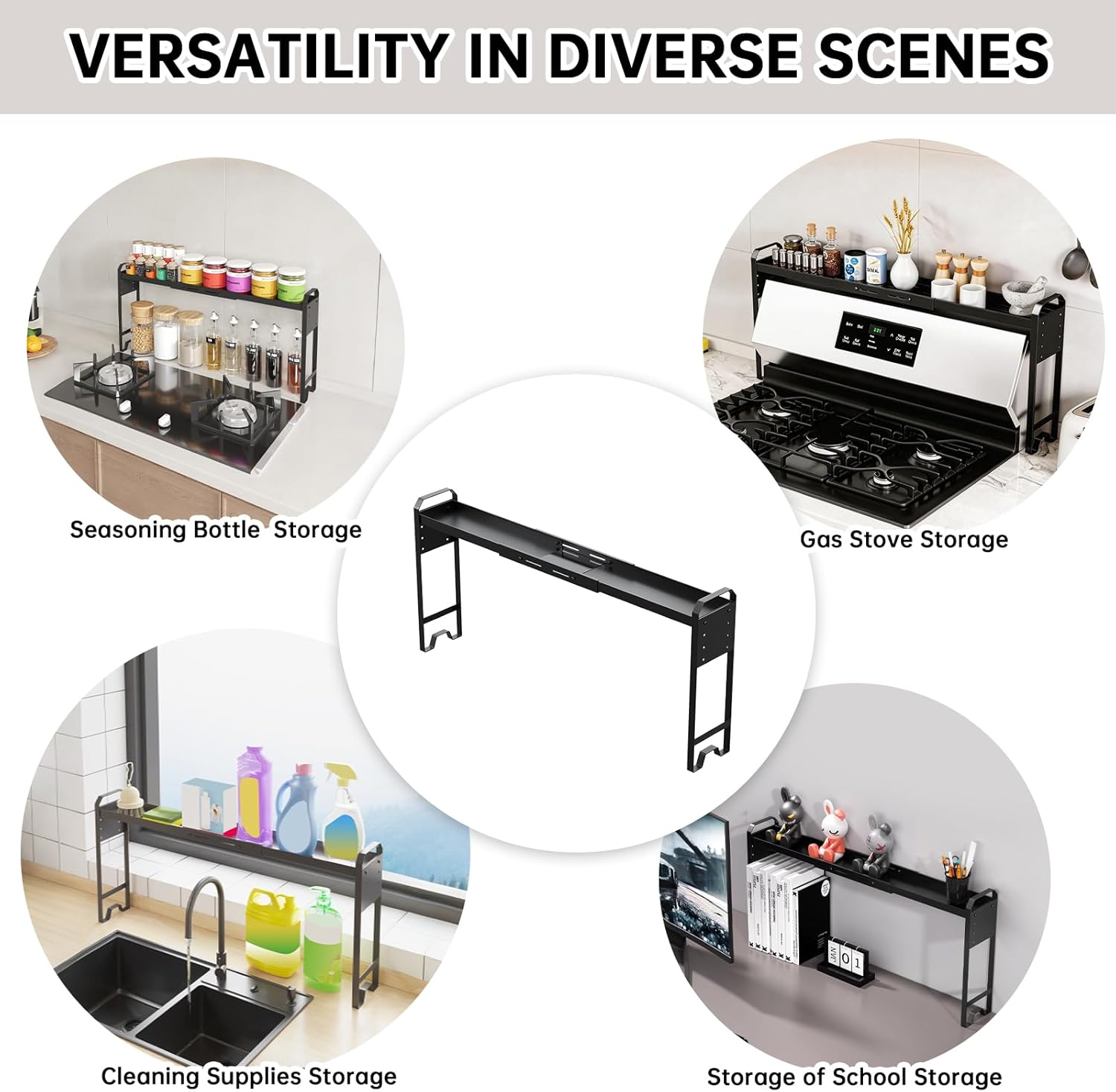 Over The Sink Shelf & Window Plant Shelf, Expandable Kitchen Organization Adjustable in Height & Length, Multi-Purpose Storage Rack for Stove, Bathroom, Study