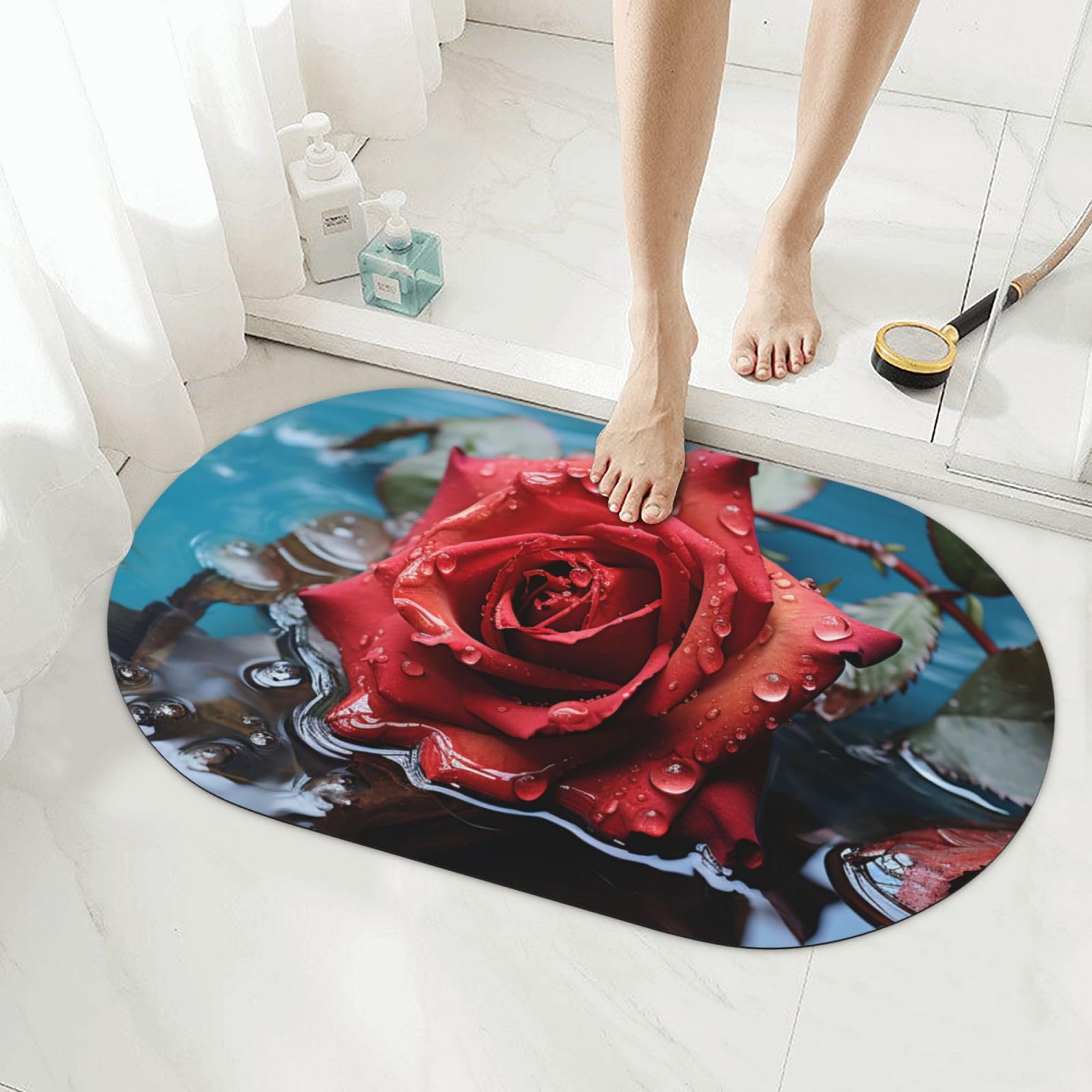 Tapis de sol de salle de bain rose rouge pour une douche moderne