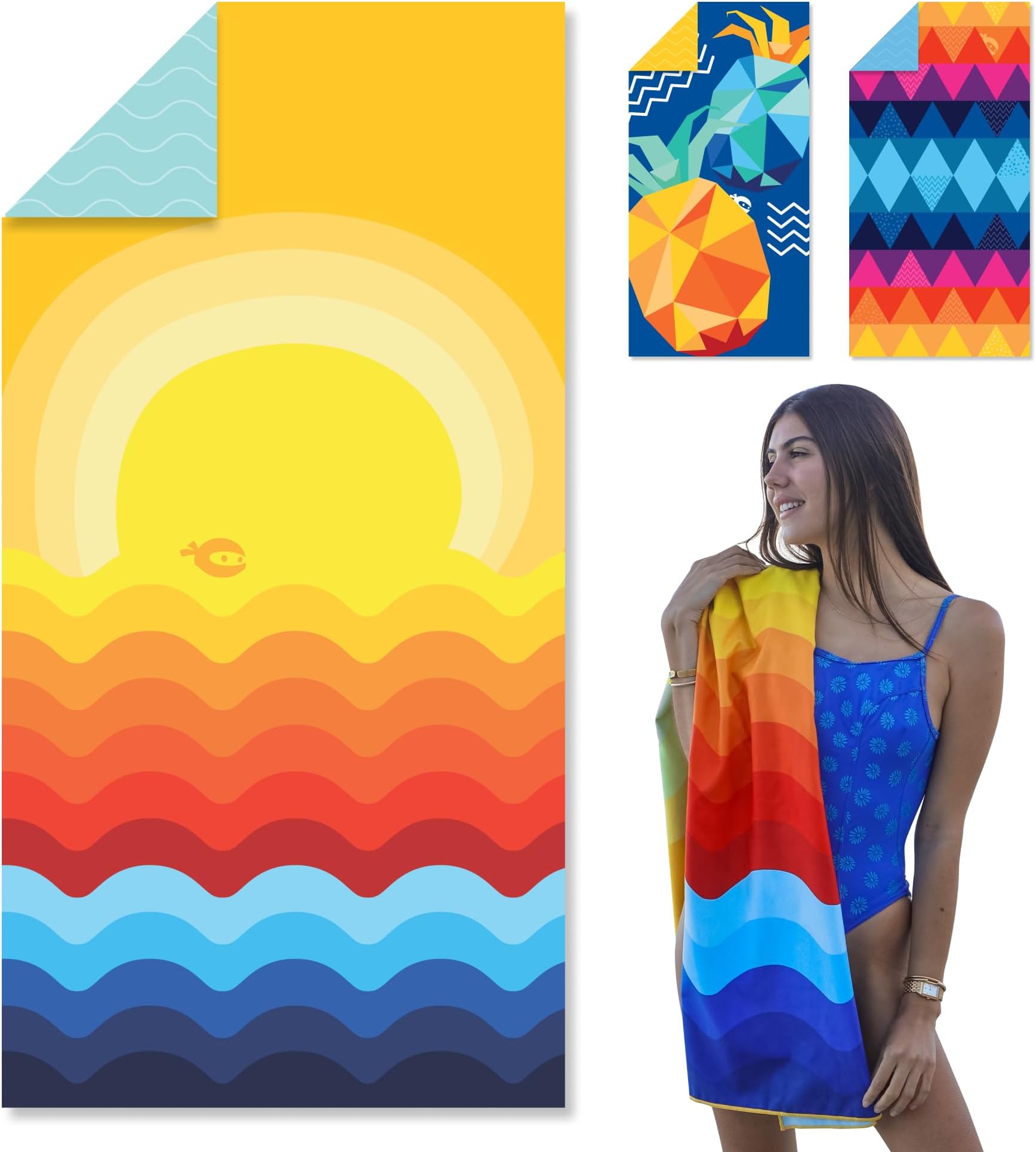 2 Pack Microfiber Beach Towel, Kids' Microfiber Pool Towel 58”x 28”, SandFree Beach