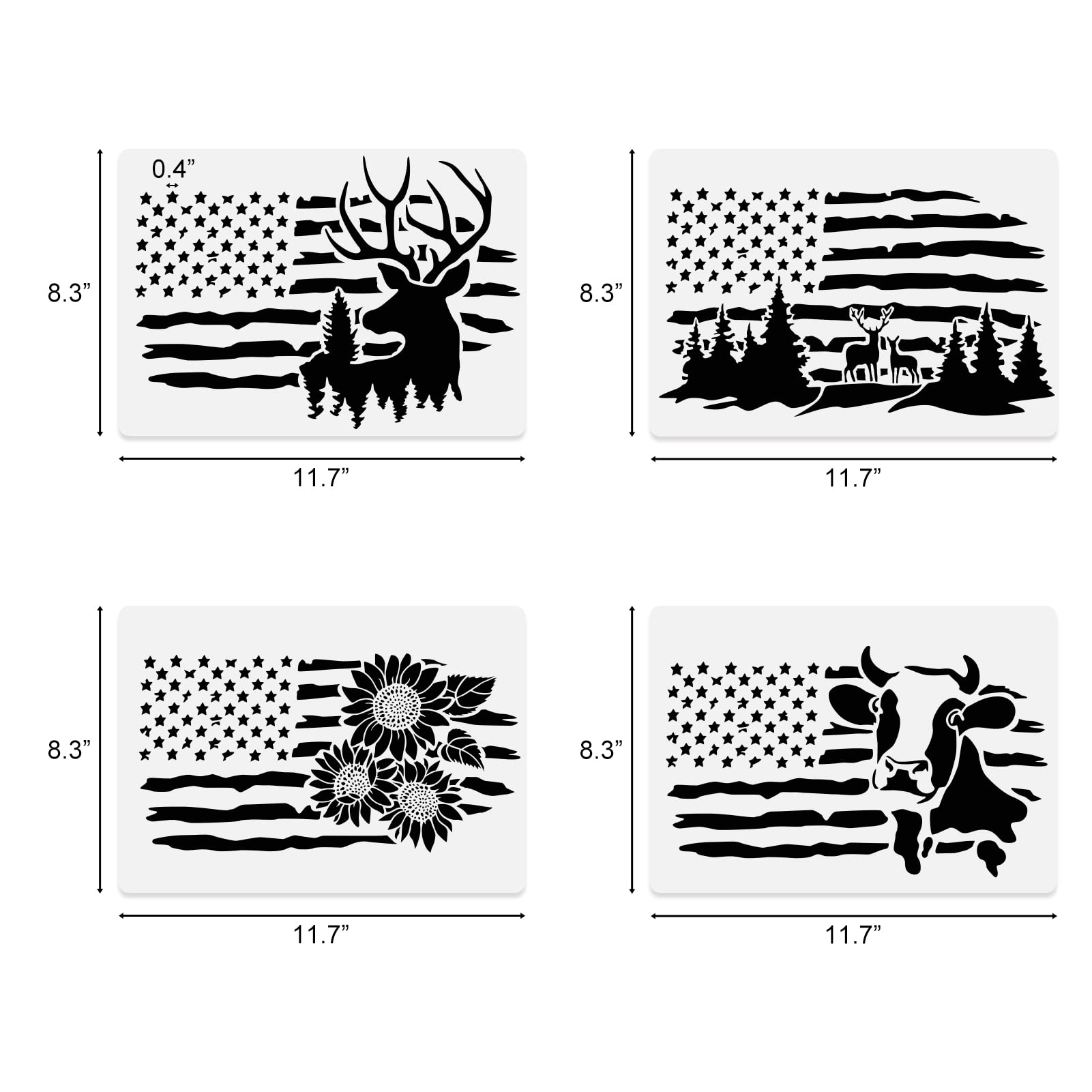 9 Pcs American Flag Stencils - We The People, Deer 1776, Cow Bear Sunflower for Painting, Wood Burning on Wood, Canvas, Walls, Fabric - Patriotic Stencils (8.3