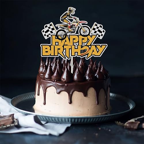 Miniatura 5 de Decoración para tartas con temática de cumpleaños, para motocicleta, con purpurina dorada.