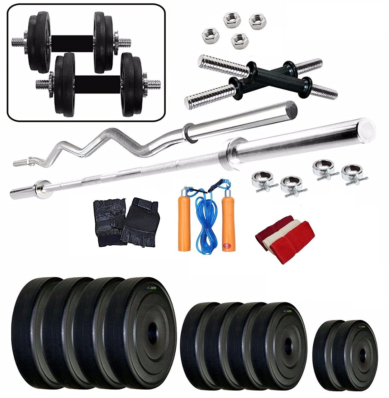 Body Maxx BM- PVC- 20 Kg Combo 14 Home Gym and Fitness Kit 4 Rods (B074DK3DJQ) Amazon Price History, Amazon Price Tracker
