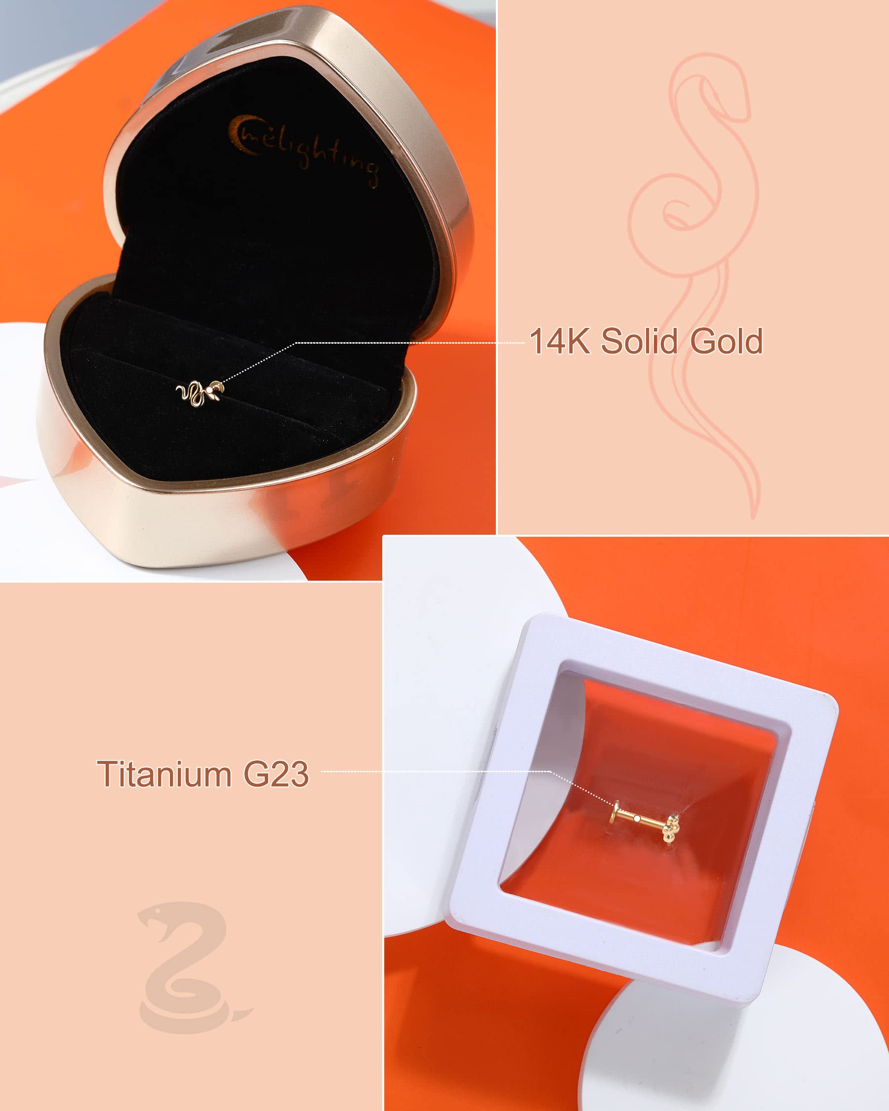 Melighting 16G Flat Back Helix Earring 14ct Gold Threadless Push-in Labret Stud Gold Tragus Earring Conch Stud Helix Piercing Jewelry Stud Earring for Women Girls