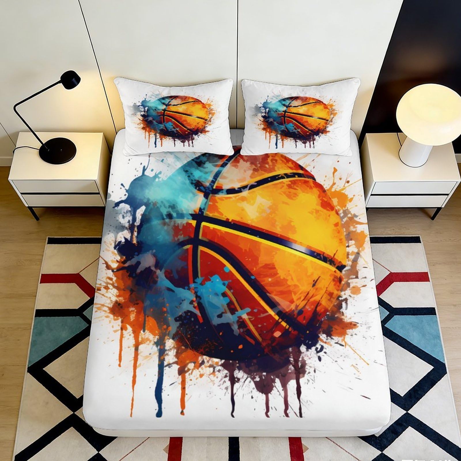 Pnayamiorkfel Style-4 3D Printed Splash Basketball Fitted Sheet Microfiber Soft Breathable Colorful Bed Cover For Bedroom Dorm Decor 90X200x25cm