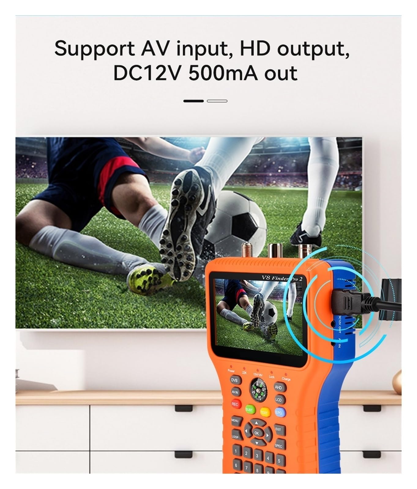 Misuratore di segnale via cavo satellitare e terrestre V8 DVB-S2X/S2/S/T2/T/C Trova satellite TV portatile Visualizzazione chiara