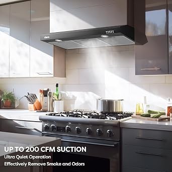 CIARRA Black Range Hood 30 inch Under Cabinet Ductless Ducted Convertible, Slim Kitchen Stove Vent Hood with 3 Speed Exhaust Fan