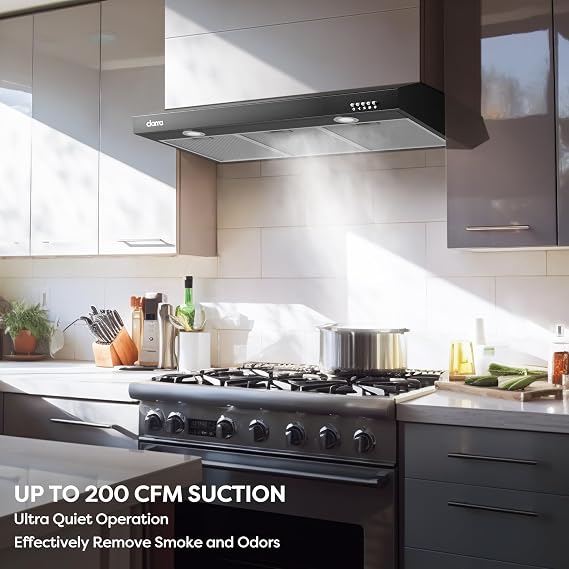 CIARRA Black Range Hood 30 inch Under Cabinet Ductless Ducted Convertible, Slim Kitchen Stove Vent Hood with 3 Speed Exhaust Fan