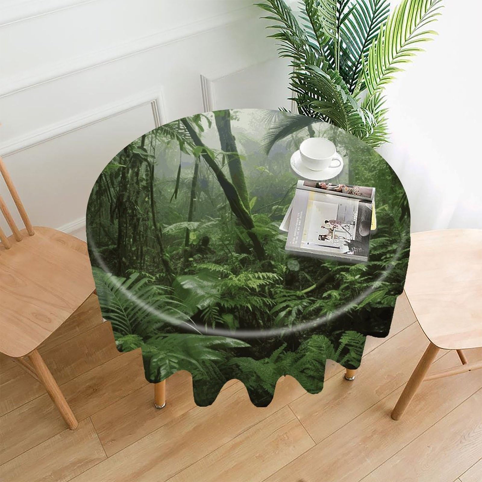 FekiLoot Tropical Rainforest Round Tablecloth Cover 60 Inch Wrinkle Free Washable Polyester Fabric Table Cover Decorative Round Table Cloth for Home Dining Kitchen Party Farmhouse