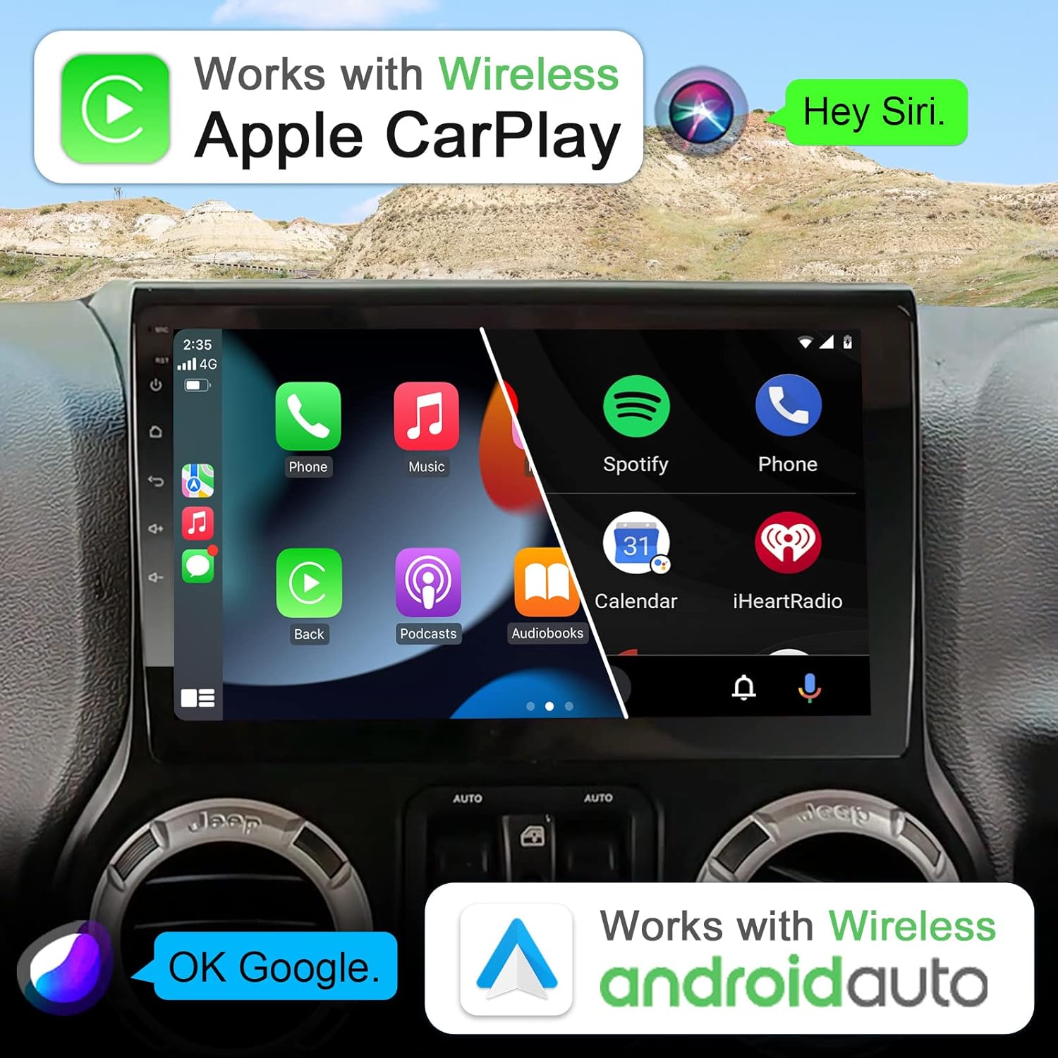 iying 6g64g android car stereo for jeep wrangler 2011 2012 2013 2014 wireless carplay wireless android auto 10 1 inch car radio qled touch screen am