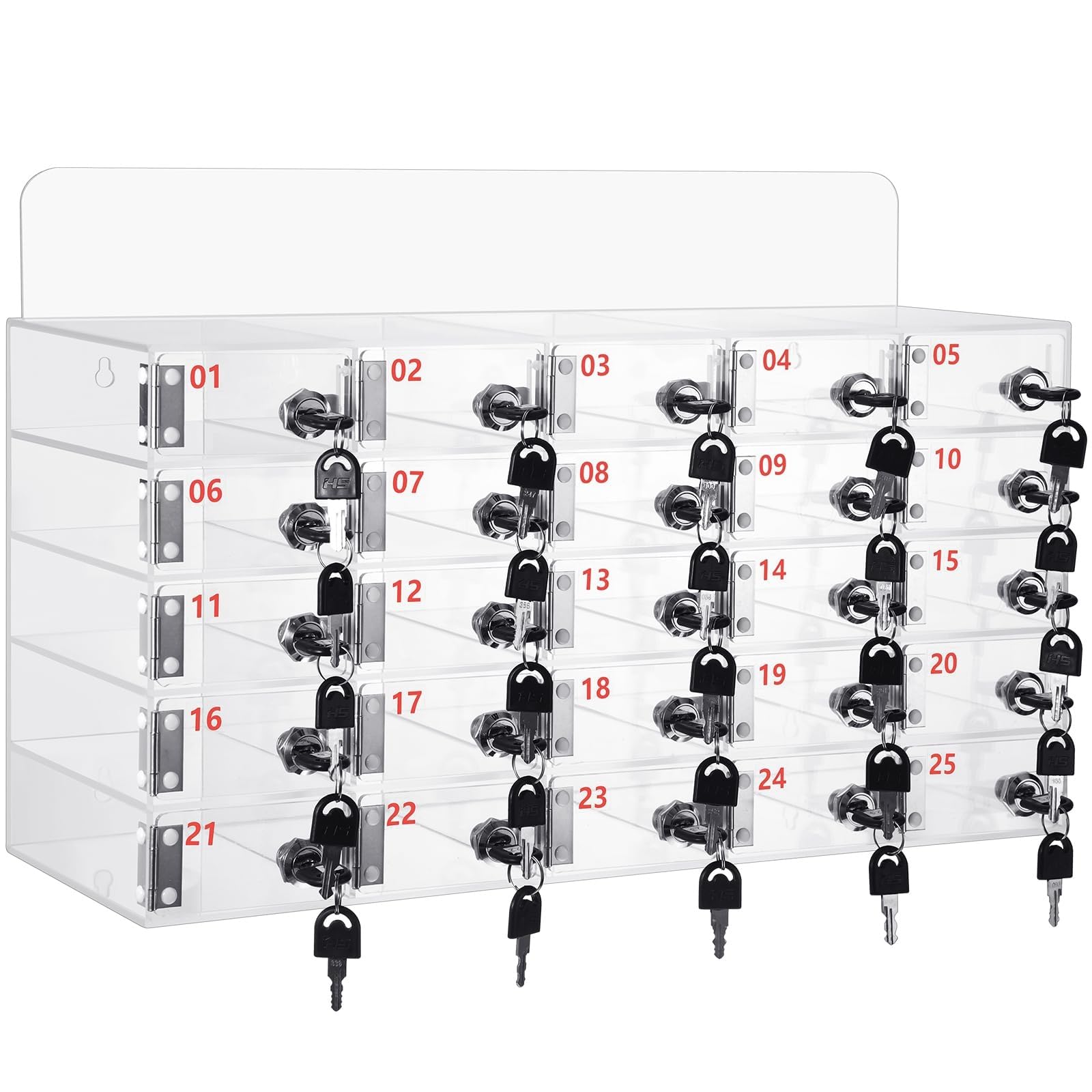 ANGDI Clear Cell Phone Storage Locker Box, 12/20/25/30 Slots Acrylic Cell Phones Storage Cabinet, Wall-Mounted Phone Safe Deposit Box with Keys for Office School Classroom Factory (Size : 25 Slots)