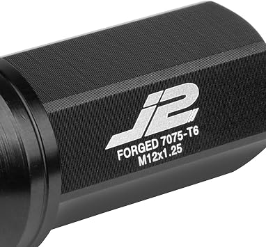 J2 Engineering LN-T7-005-125-BK 20Pcs M12 x 1.25 7075-T6 Aluminum 50mm Close-End Lug Nut w/Socket Adapter (Black)