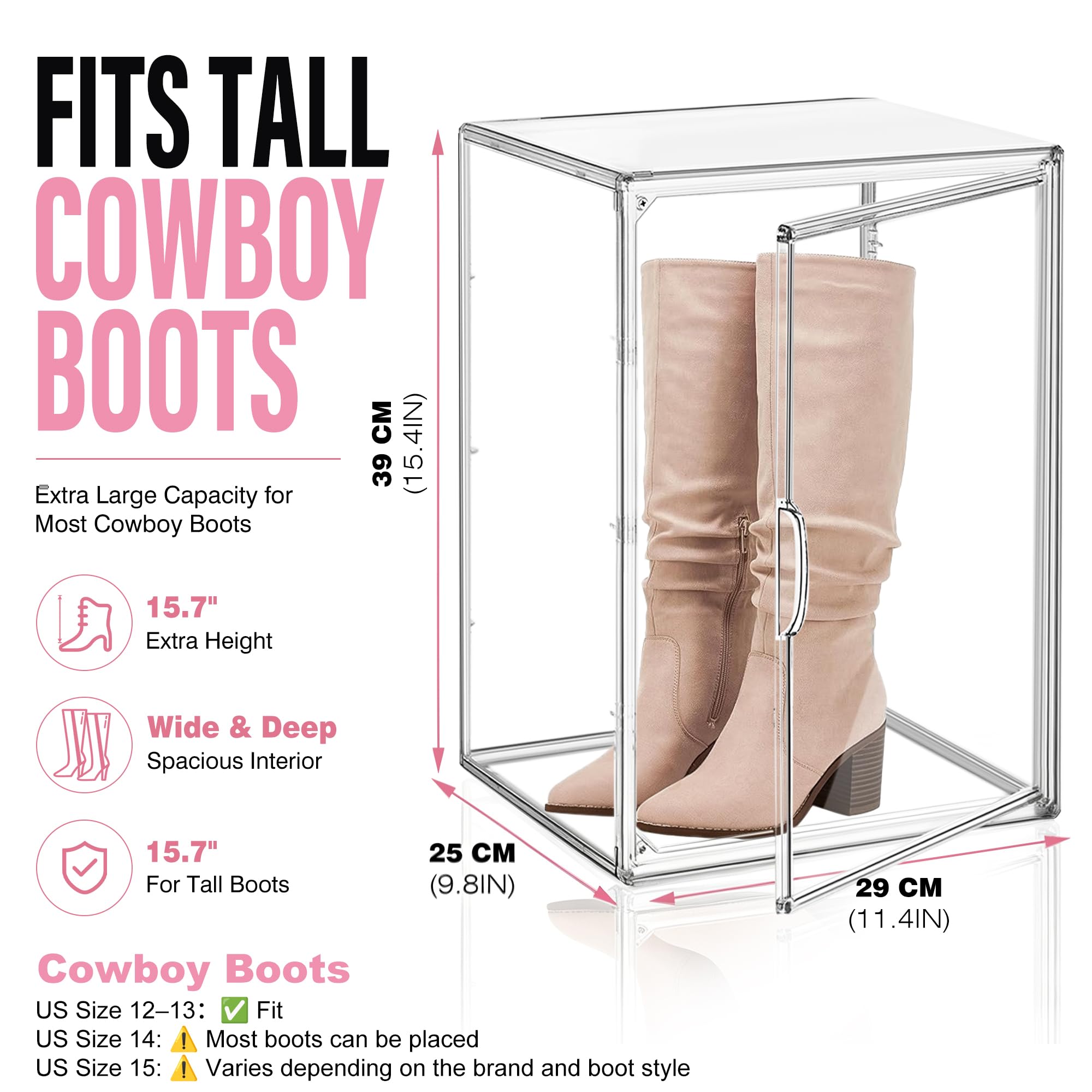 Stapelbare hohe Stiefel Schuh Aufbewahrung Boxen, Acryl Display Case Transparent Plastik Stapelbare Schuh Organizer mit Deckel für Frauen/Männer, 