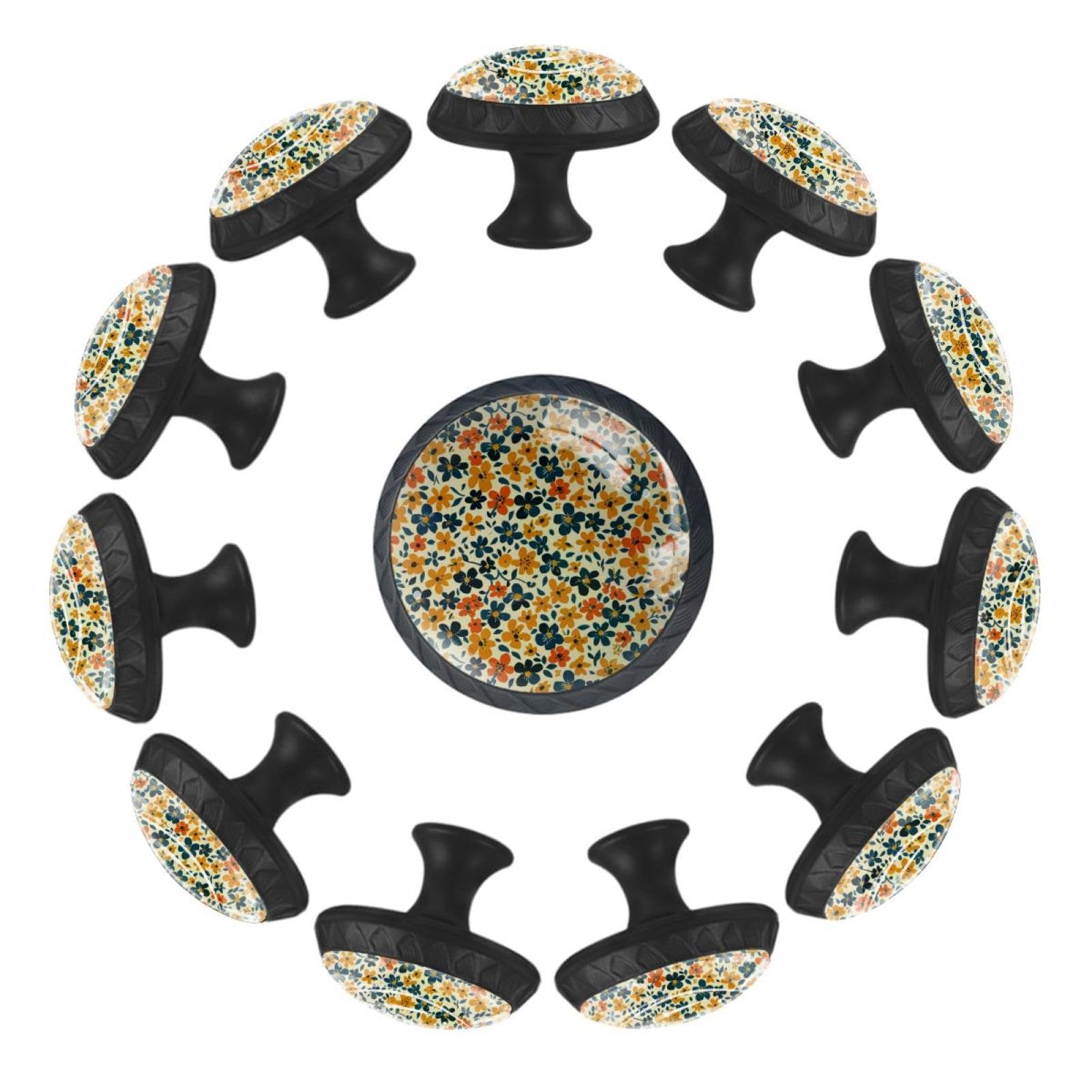 Boutons de tiroir en verre transparent motif floral pour meuble de cuisine