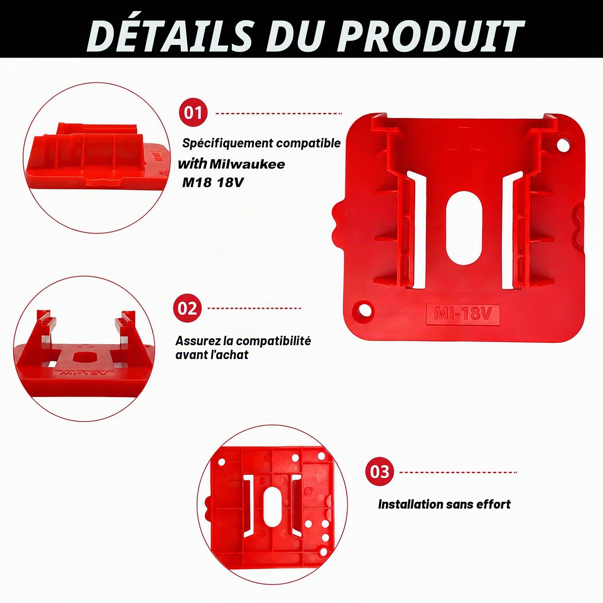 12 x Supports de batterie rouges pour batterie d'outils Milwaukee M18 18 V (12 pièces,Supports batterie milwaukee m18)