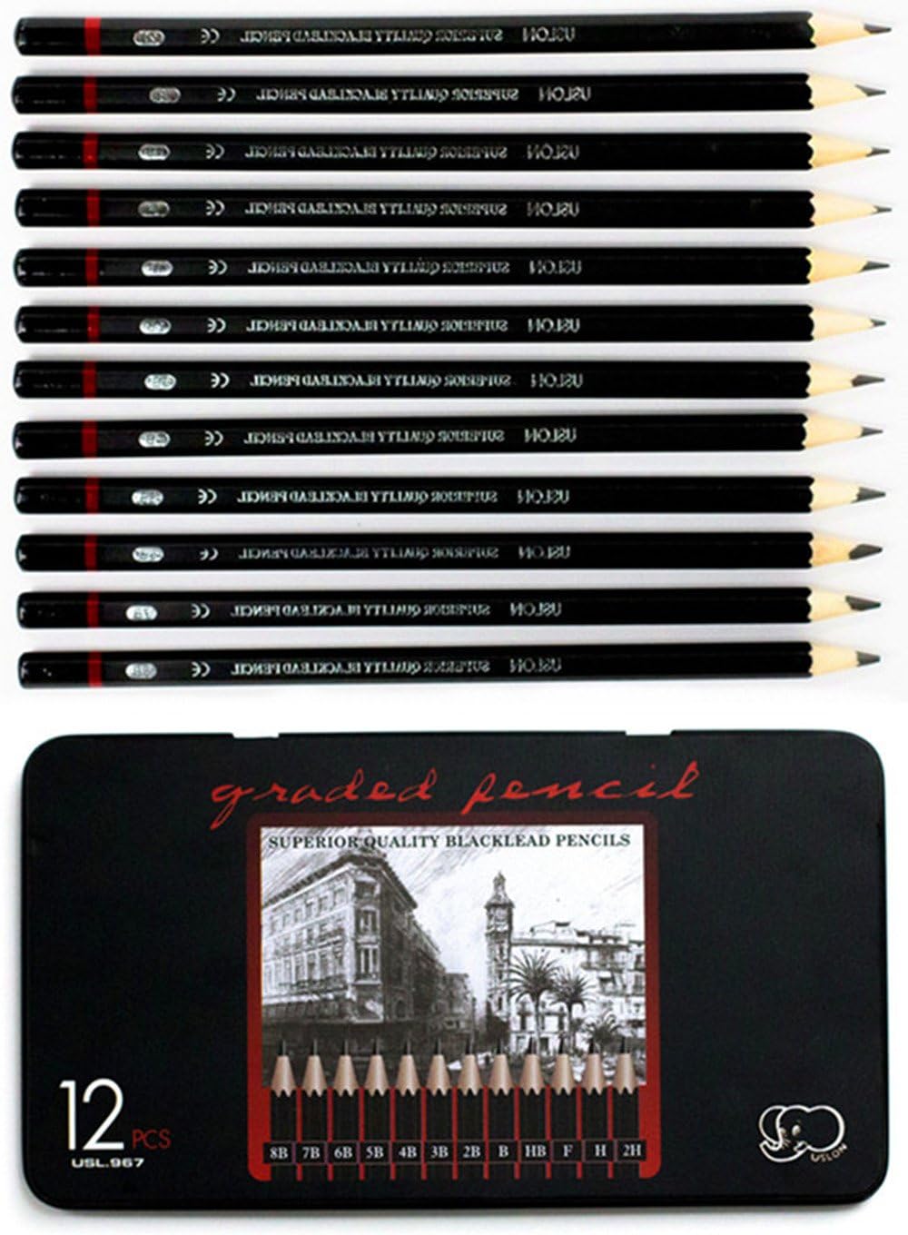 Professional Sketch and Drawing pencils set,Art Pencil(8B-2H). (12-Count)
