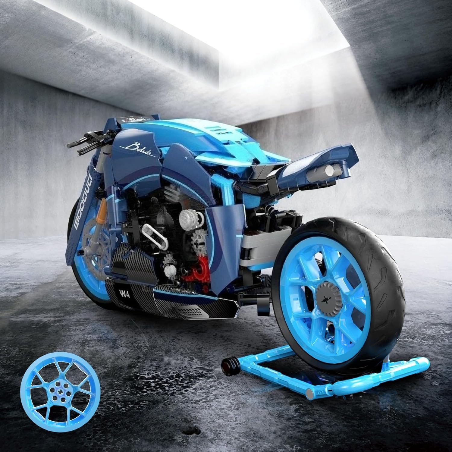 JUCYJULY Technik Motorrad Bausteine für Bugatti, 986 Klemmbausteine Technik Supermotorrad Modellbausatz, MOC Rennen Motorrad Bausatz Erwachsene, Superbike Spielzeug Geschenk für Kinder