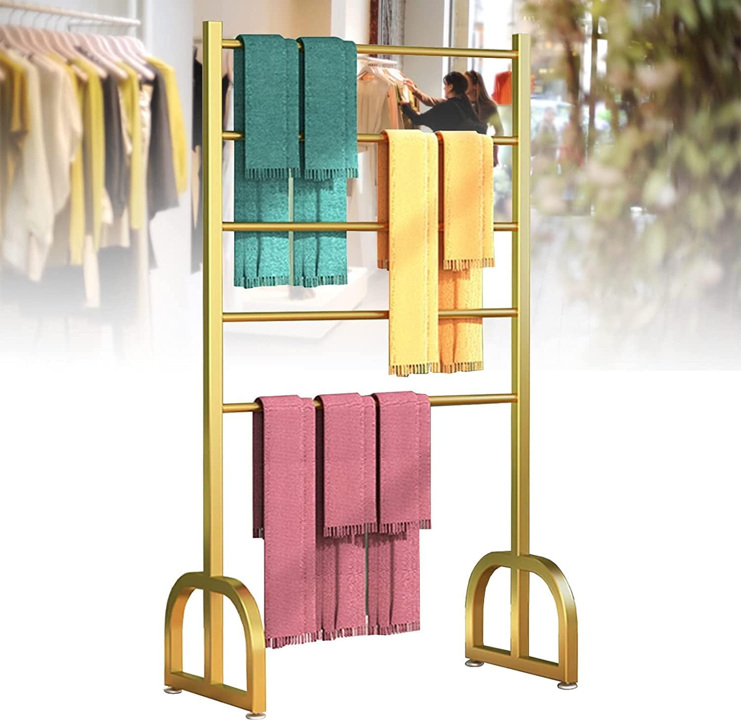 Storage Display Stand Commercial Modern Scarf Rack Holder for Hijab Tie Belt Pants, Retail Display Organizer Stand, Space Saving Floor Standing Trouser Hangers ( Color : Gold , Size : Wide 100cm/39inc
