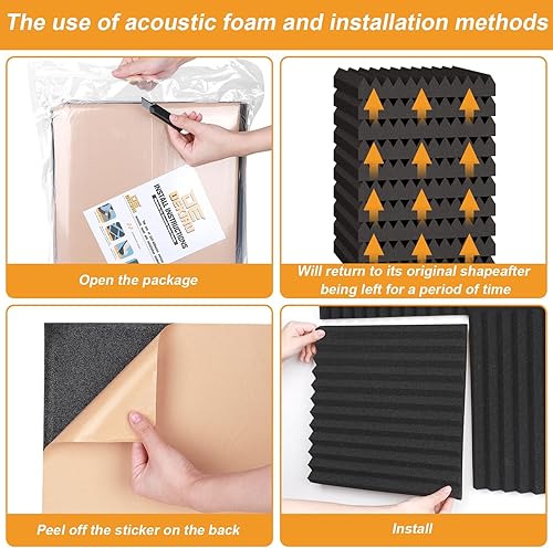Miniatura 7 de DEKIRU Paquete de 12 paneles de espuma a prueba de sonido de expansión rápida, paneles acústicos de 1 x 12 x 12 pulgadas de alta densidad, espuma