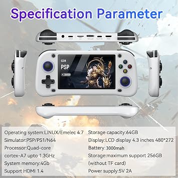 New Handheld Game Console,Built-in 64G with 15000 games,Linux System,Portable Handheld Video Game Console ,4.3 inch IPS Screen 30+ emulators& Linux System (Blue,128G)