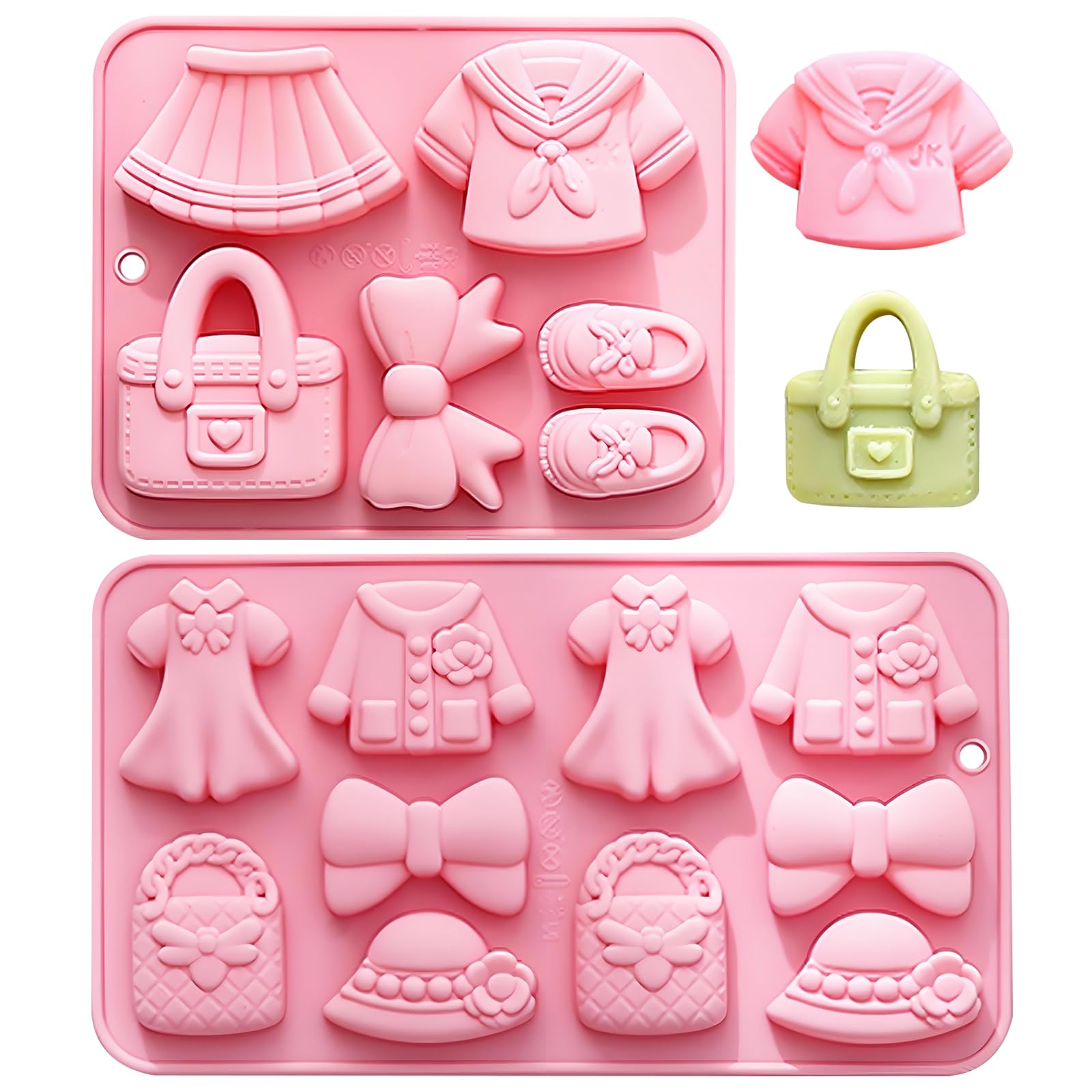 Butabeishy Silikon Backform Set, Mädchen Mode Motiv, Kleider und Handtaschen Form, 2 Stück, Rosa