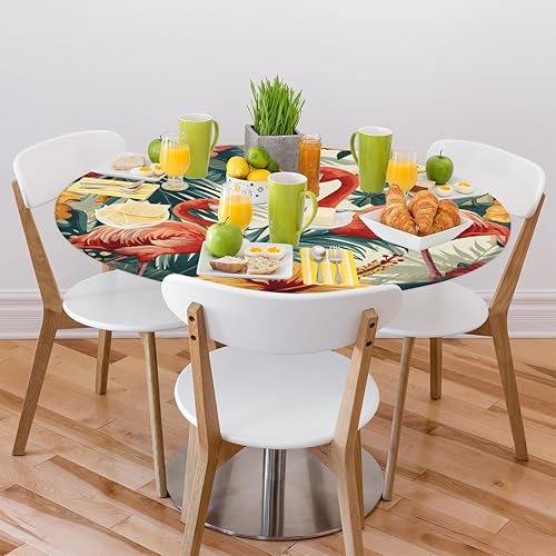 Vista 239 de Pardick Mantel redondo ajustable con diseño de flores de arte en acuarela con mantel elástico, mantel elástico redondo, impermeable, lavable, se