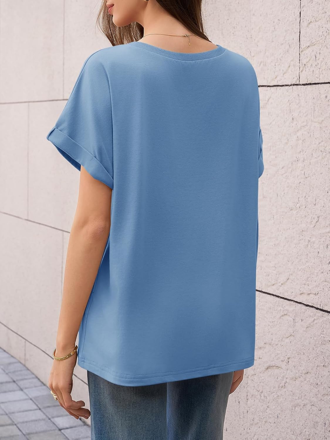 Tankaneo Womens Oversized T Shirts Summer Short Sleeve Tops Casual Loose Fit Boxy Basic Tees - Image 4