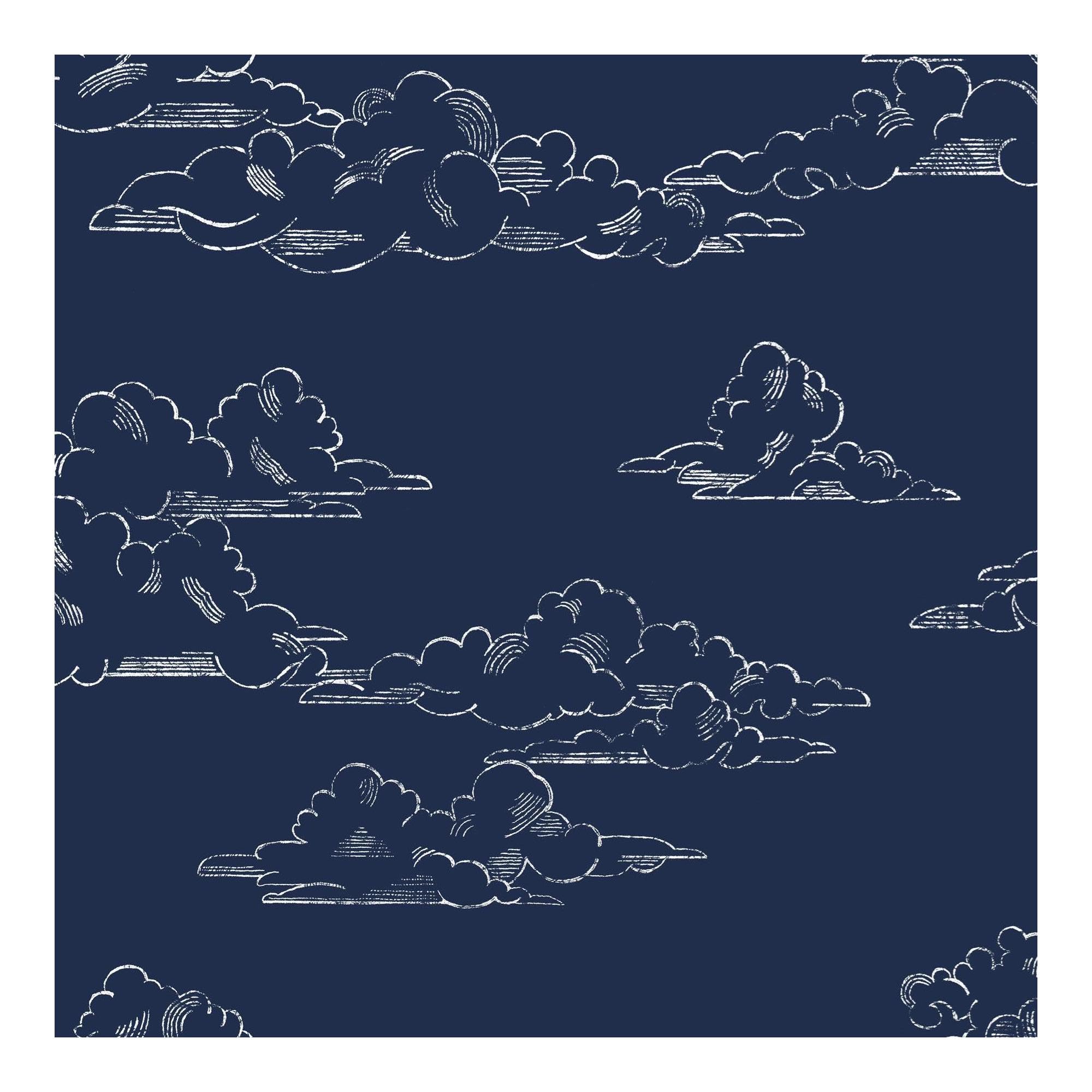 Superfresco Vintage Clouds Navy Blue White Clouds Chalk Paste The Wall Wallpaper
