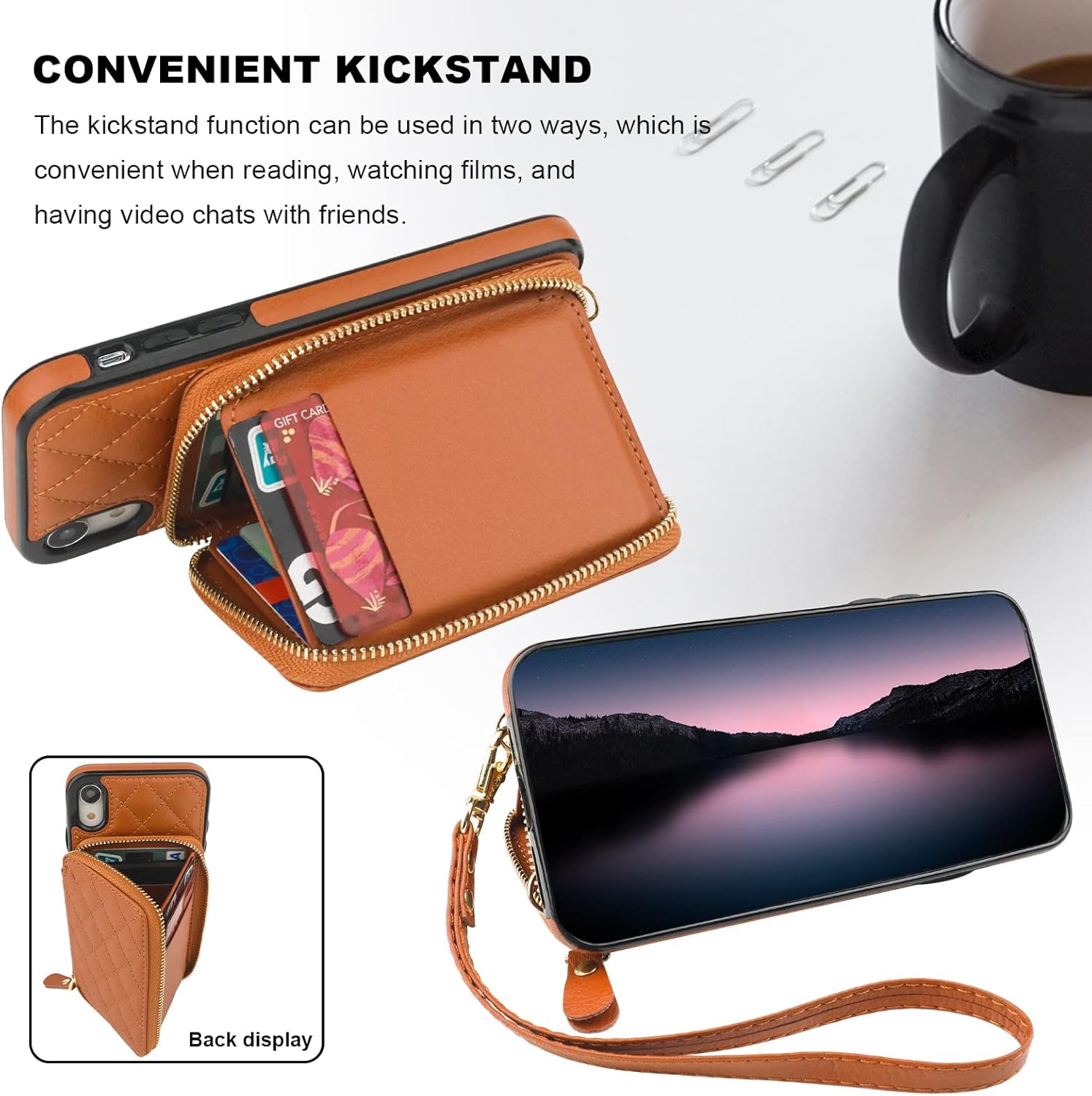 Bocasal Crossbody Wallet Case for iPhone Xr, RFID Blocking PU Leather Zipper Handbag Purse Flip Cover, Kickstand Folio Case with Card Slots Holder Wrist Strap Lanyard 6.1 Inch (Brown)