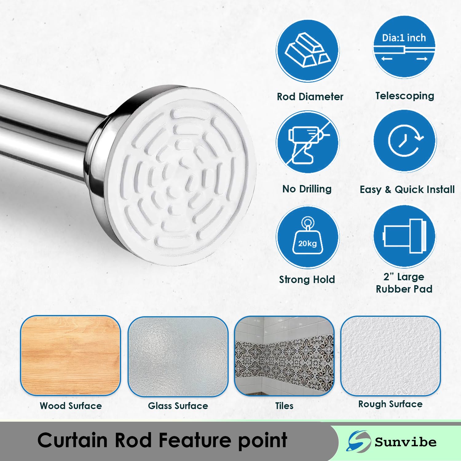 Extendable Shower Curtain Rod - No Drill, Stainless Steel -3 Extendable Shower Curtain Rod - No Drill, Stainless Steel -3