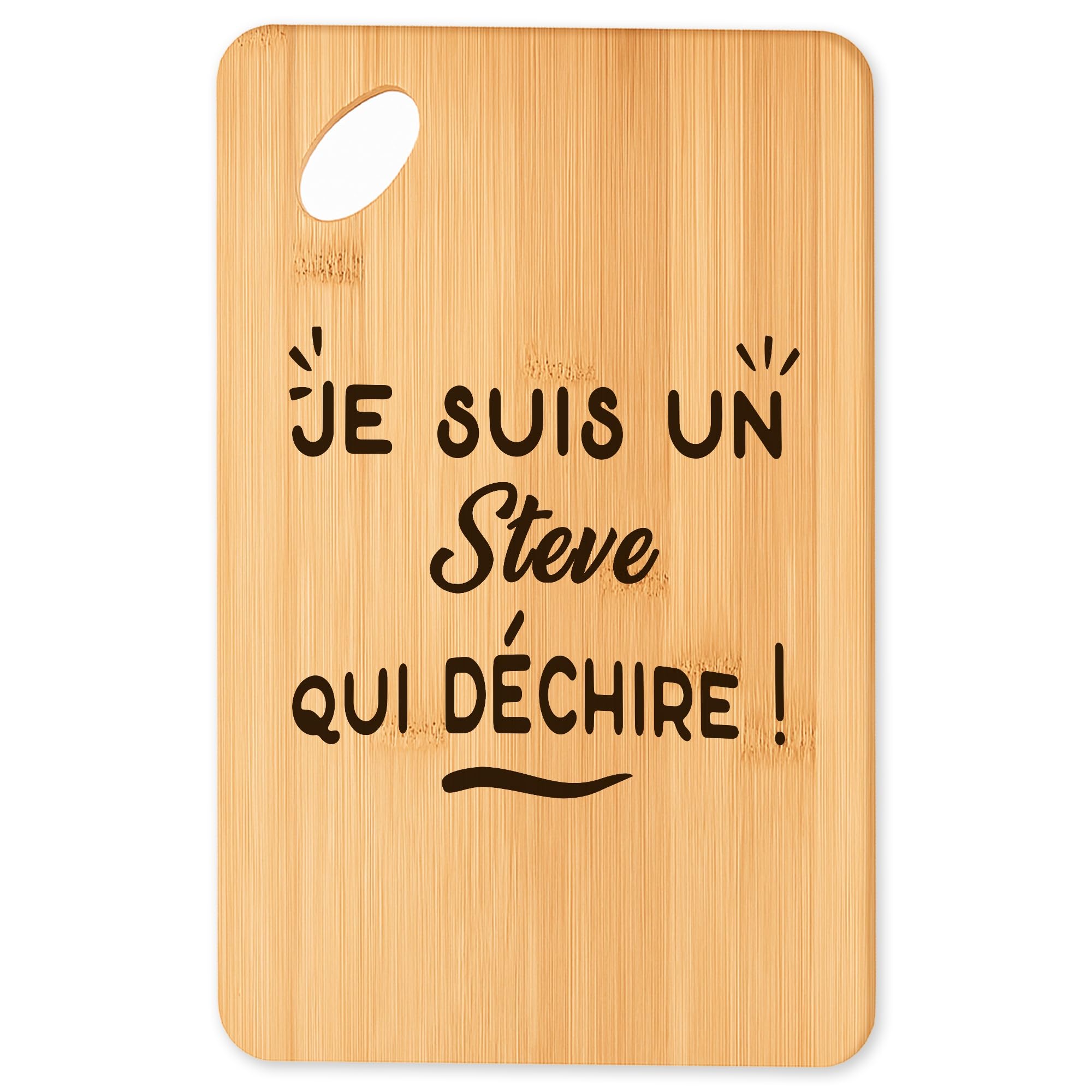 Planche à découper en bambou Steve Qui Déchire pour apéro et barbecue