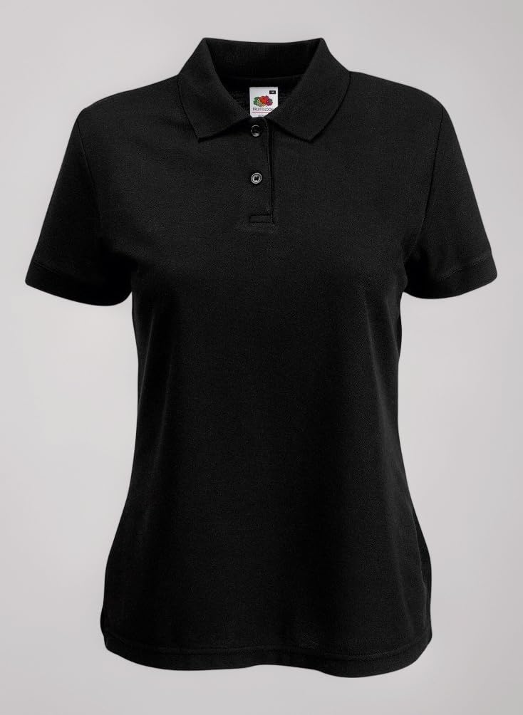 LADY FIT PIQUE POLO SHIRT - (S-XXL) 9 COLOURS (SMALL - 32" - SIZE 10, BLACK)