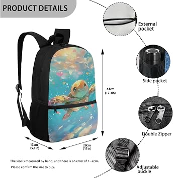 Cute Turtle Backpack for School Girls 2nd Grade Cute Bookbags Aesthetic Backpacks for Girls Elementary Schoolbag with Lunch Box Pencil Case Bottle Sleeve Bookmark for Kids