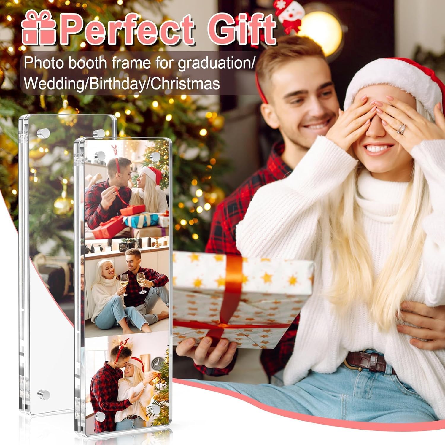 PICASSO SIGNAGE Horizontal-Vertical Strip Magnetic Fridge Photo Frame for 3 Photos | 2x6 Acrylic Clear Double-Sided Display | Strong Magnet Photo Booth Strip Frame | Personalised Father’s Day Gift (Set of 1) 2