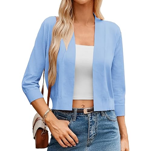 GRACE KARIN Women's 3/4 Sleeve Cropped Cardigan Knit Sweaters Lightweight Open Front Shrug Bolero S-3XL