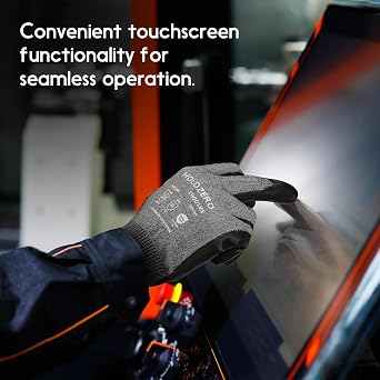 Cut Resistant Gloves with Micro-Foam Nitrile Coating, ANSI A4 Safety Work Gloves, Touch Screen, Superior Grip, Black, 2 Pairs, L