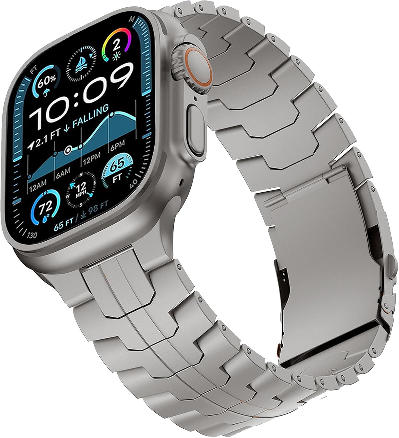 Titanium Watch Band Compatible with Apple Watch Ultra 2/1 Band 49mm 46mm 45mm 44mm iWatch Ultra Series 10/9/8/7/SE/6/5/4/3 for Men, with Secure Clasp, Titanium