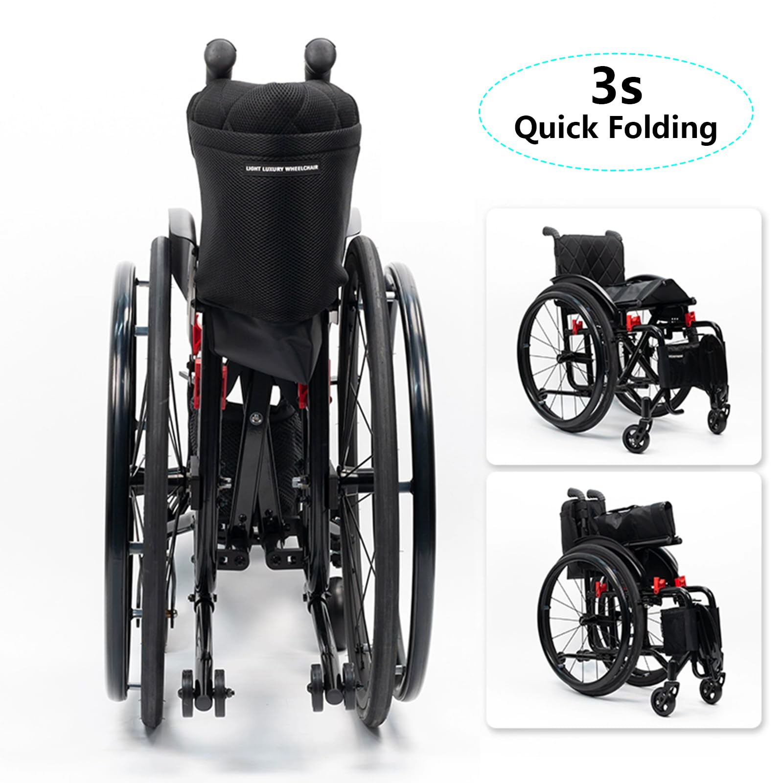 Ultra Leichtes Sport -rollstuhl Für Erwachsene, Faltbare Outdoor- Und Indoor -schaltradstuhl, Tragbarer Aluminiumlegiertransport -rollstuhl Mit Handbremse, Tragfähigkeit Von 220 Lb/100 Kg(40cm/15.7in,