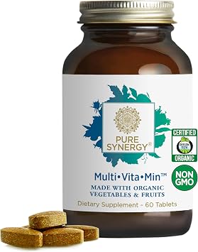 PURE SYNERGY MultiVitaMin | Vegan Multivitamin Made with Organic Whole Foods | Twice Daily Supplement for Men and Women | Core Nutrients for Energy, Mood, Immune, and Bone Health 60 Tablets