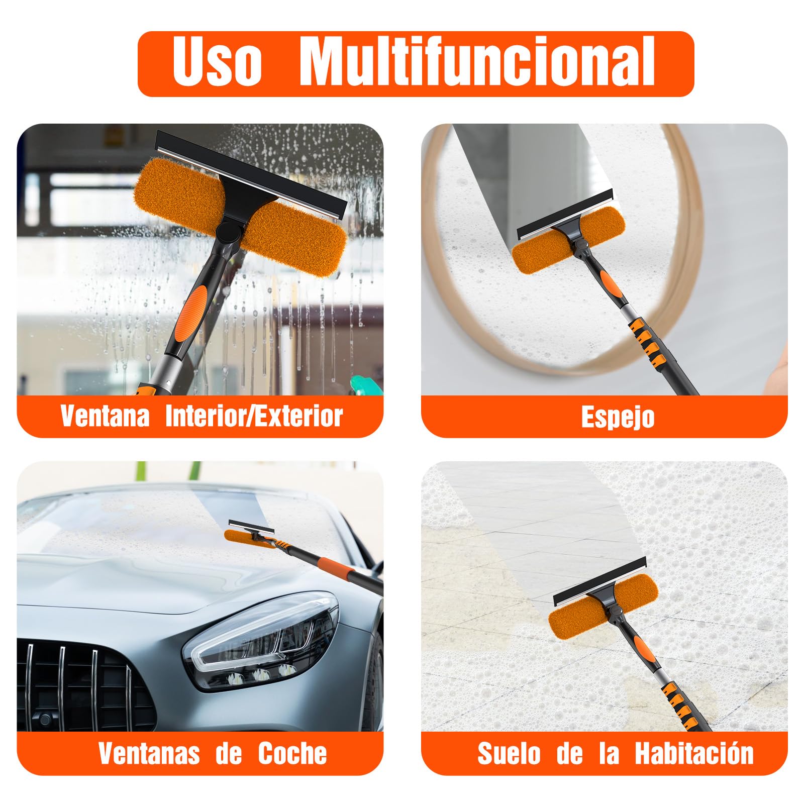 LAANPOLE Limpiacristales con Pértiga Extensible de 6m, Limpiavidrios 2-en-1 para Limpieza de Ventanas, Kit de Limpieza Profesional para el Hogar para Uso en Interior y Exterior
