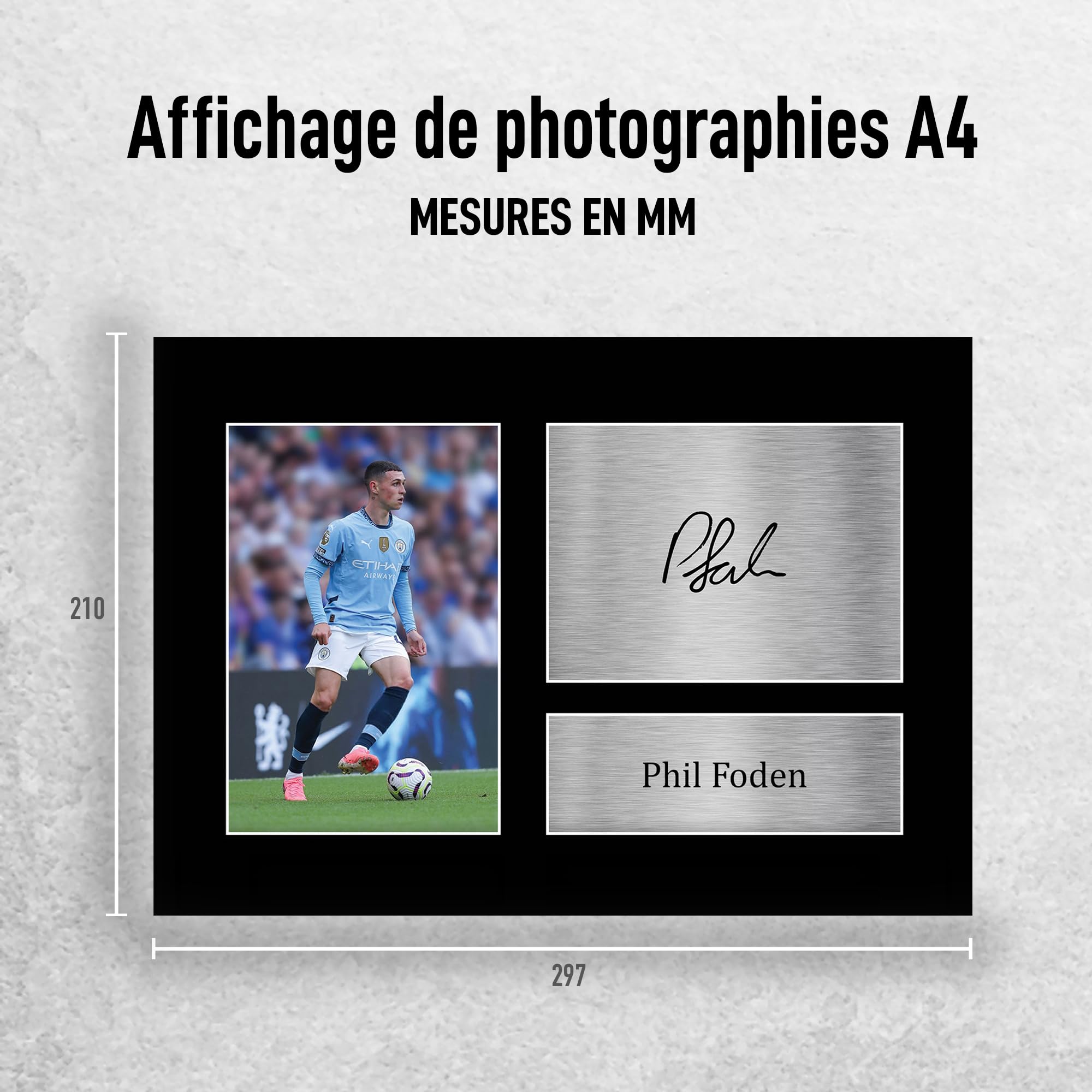 Photo Encadrée Signée Erling Haaland A4 - Cadre Noir, Signature Numérique - Cadeau Fan Manchester City