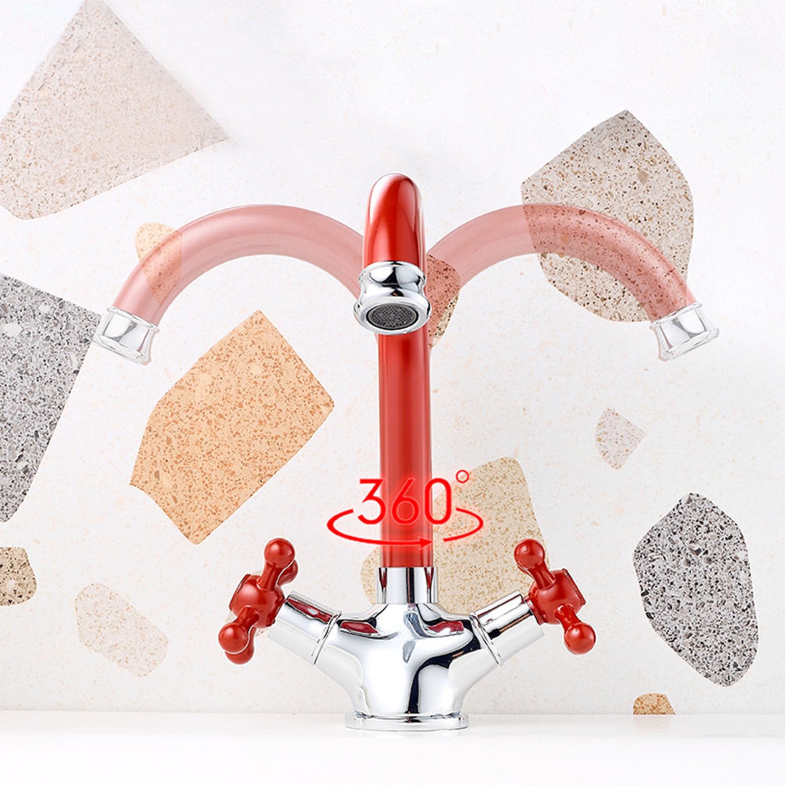 Grifo Lavabo Baño Cuello de Cisne Rotación de 360° Grifos para Lavabos de Baño 2 Perillas,rojo