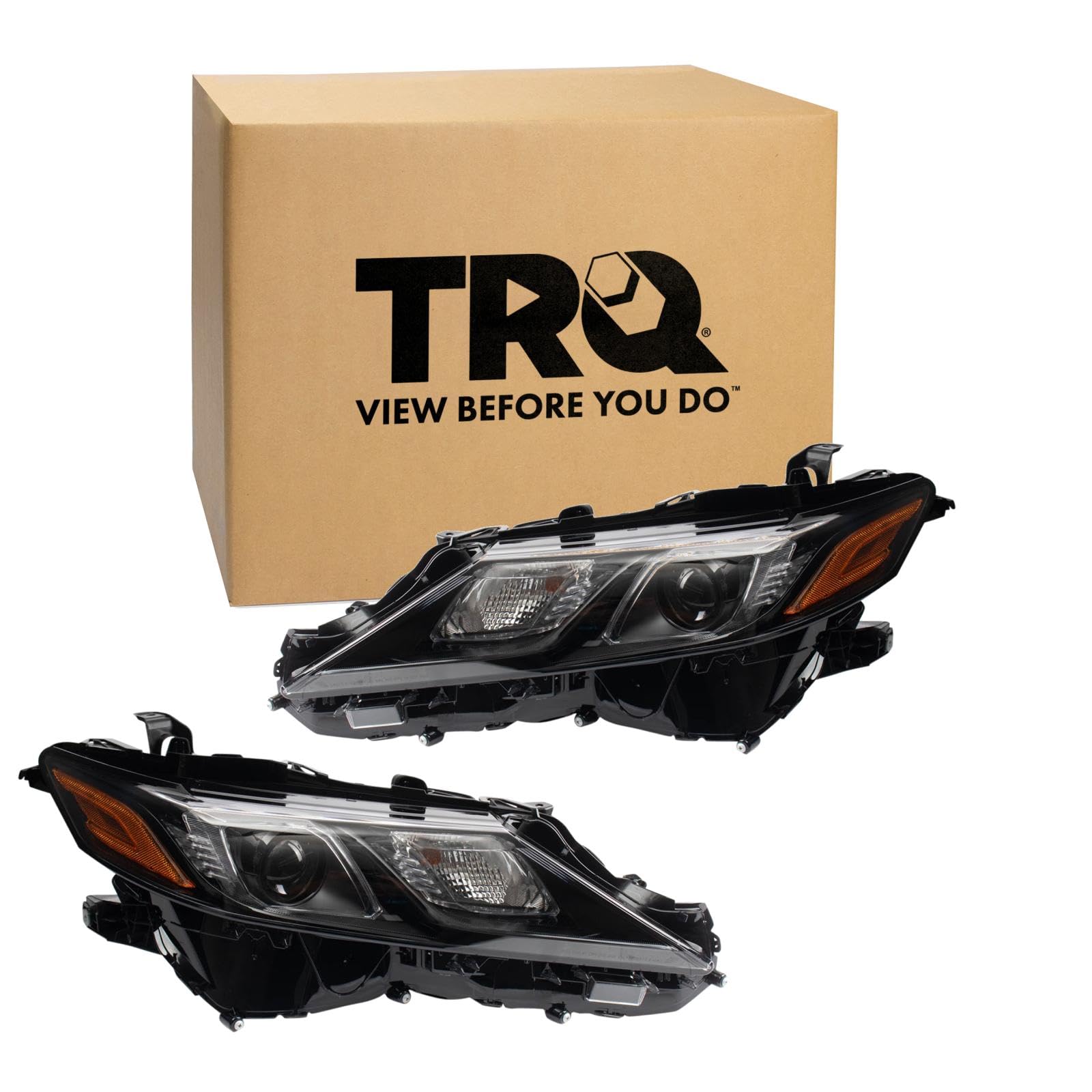 TRQ 2 Piece Headlight Assembly Set Driver &amp; Passenger Side Compatible with Toyota Camry TRD XSE TRD Pkg 2020-2022 North American Built Without LED Turn Signal TO2502299 TO2503299 8111006F60 8115006C20